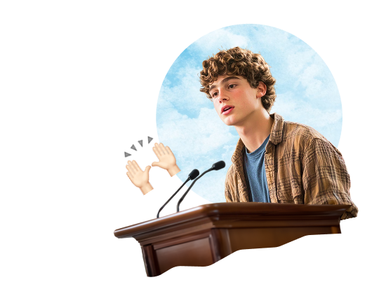 young man speaking at a podium