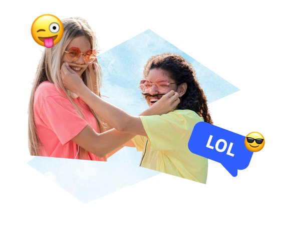 young women putting fake mustaches on each other